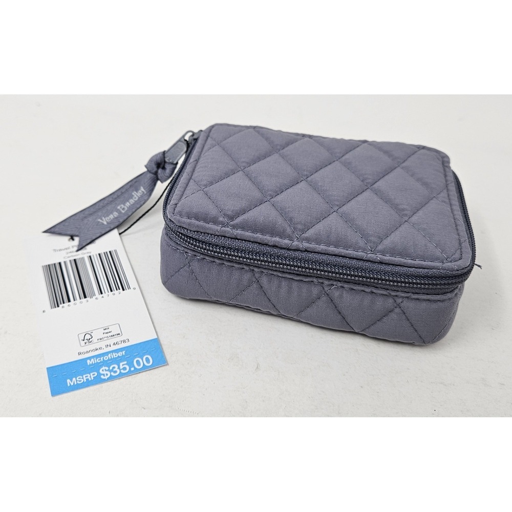 Vera Bradley Small Quilted Microfiber Travel 7-Day Pill Case, Carbon Gray, NEW!